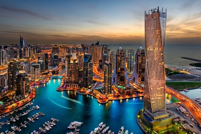 Dubai Marina at night, United Arab Emirates
